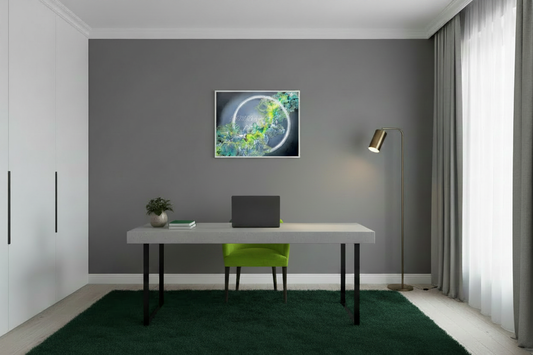 Interstellar Flow - Warm Grey Walls & Lime Green Chair