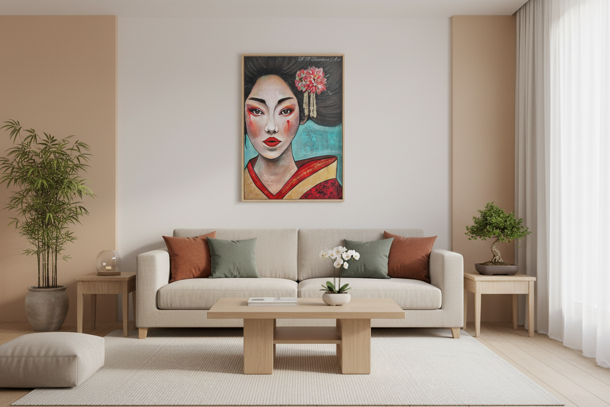 Asian Flavour Painting in Minimalistic Oriental Living Room