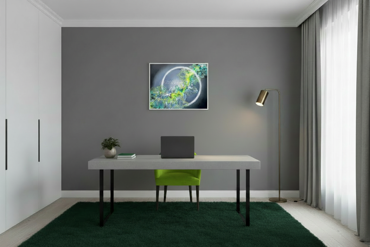 Interstellar Flow - Warm Grey Walls & Lime Green Chair